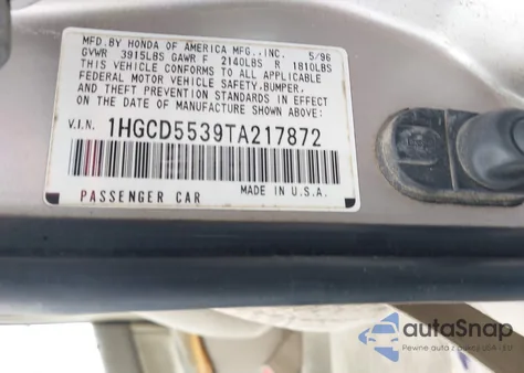 1996 Honda Accord Lx/Ex z USA, uszkodzony, nr VIN 1HGCD5539TA217872